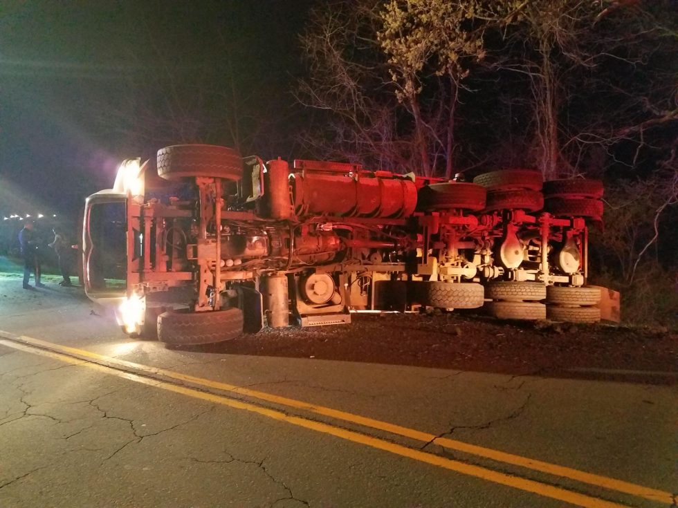 Overturned Truck on Trap Rock Industries Entrance Road Kingston
